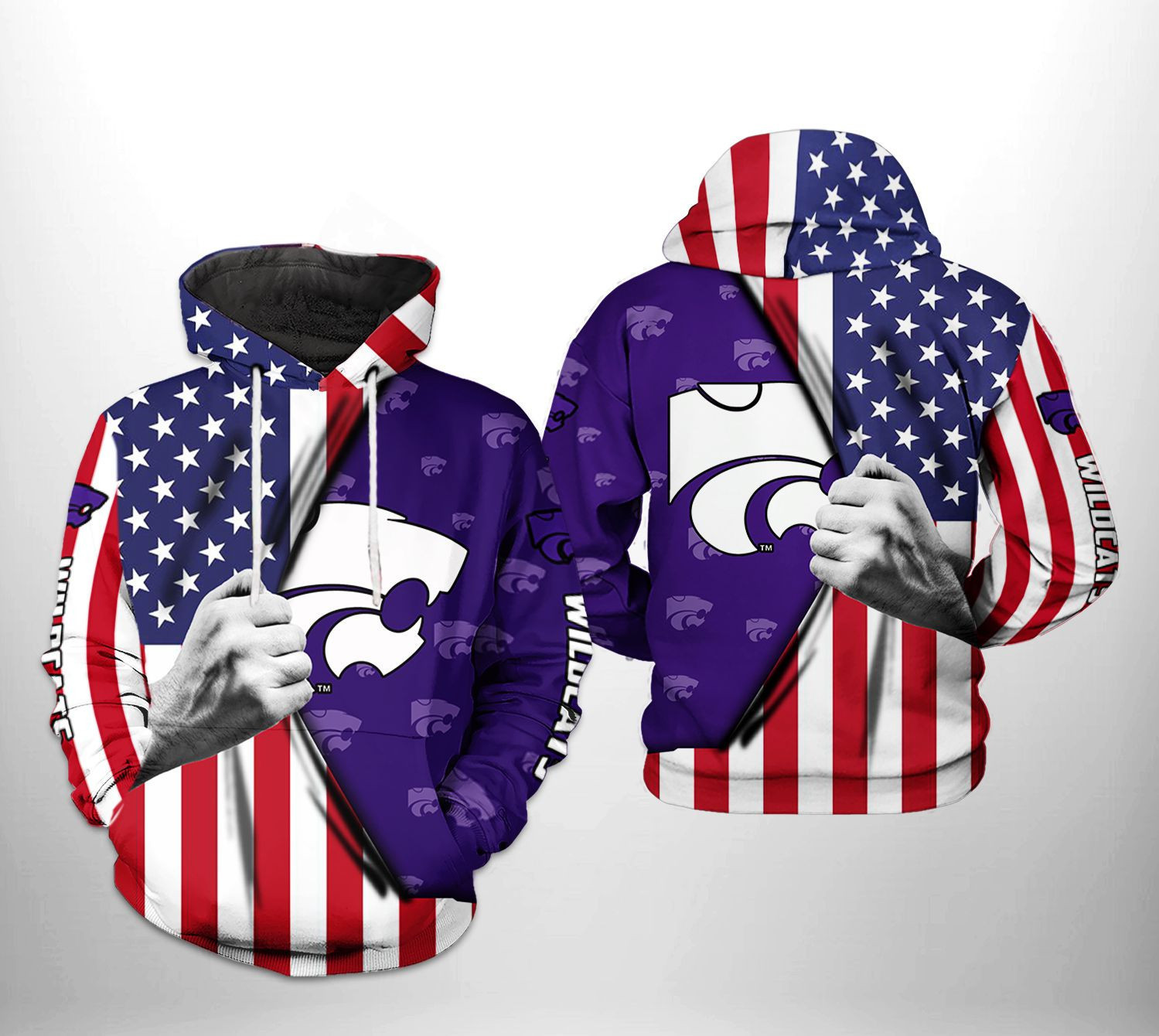 Kansas State Wildcats US Flag 3D All Over Print Hoodie & Zip Hoodie