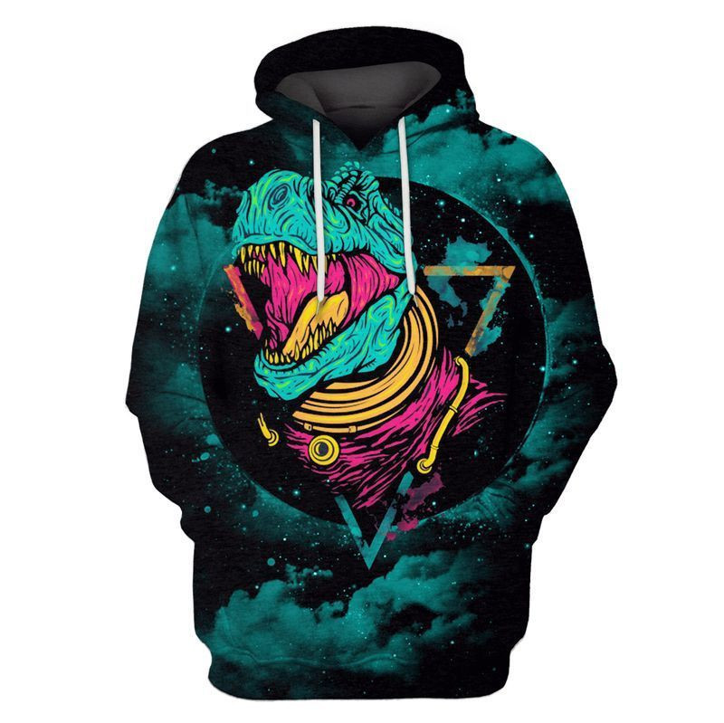 Dinosaur In Galaxy Over Print 3d Hoodie Zip Hoodie