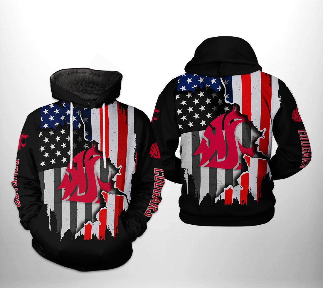 Washington State Cougars US Flag 3D All Over Print Hoodie & Zip Hoodie