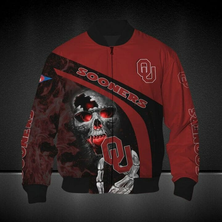 Oklahoma Sooners Skull Crimson Black Bomber Jacket