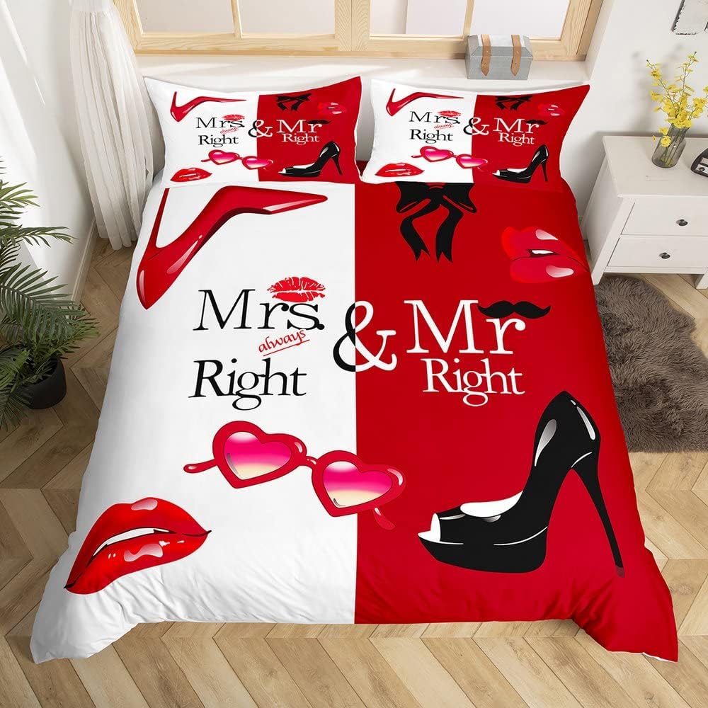Funny Bedding Set Mrs Always Right Mr Right Duvet Covers White