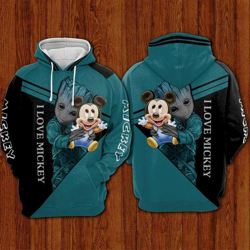 Mickey Mouse And Baby Groot, Groot I Love Mickey Aop Hoodie