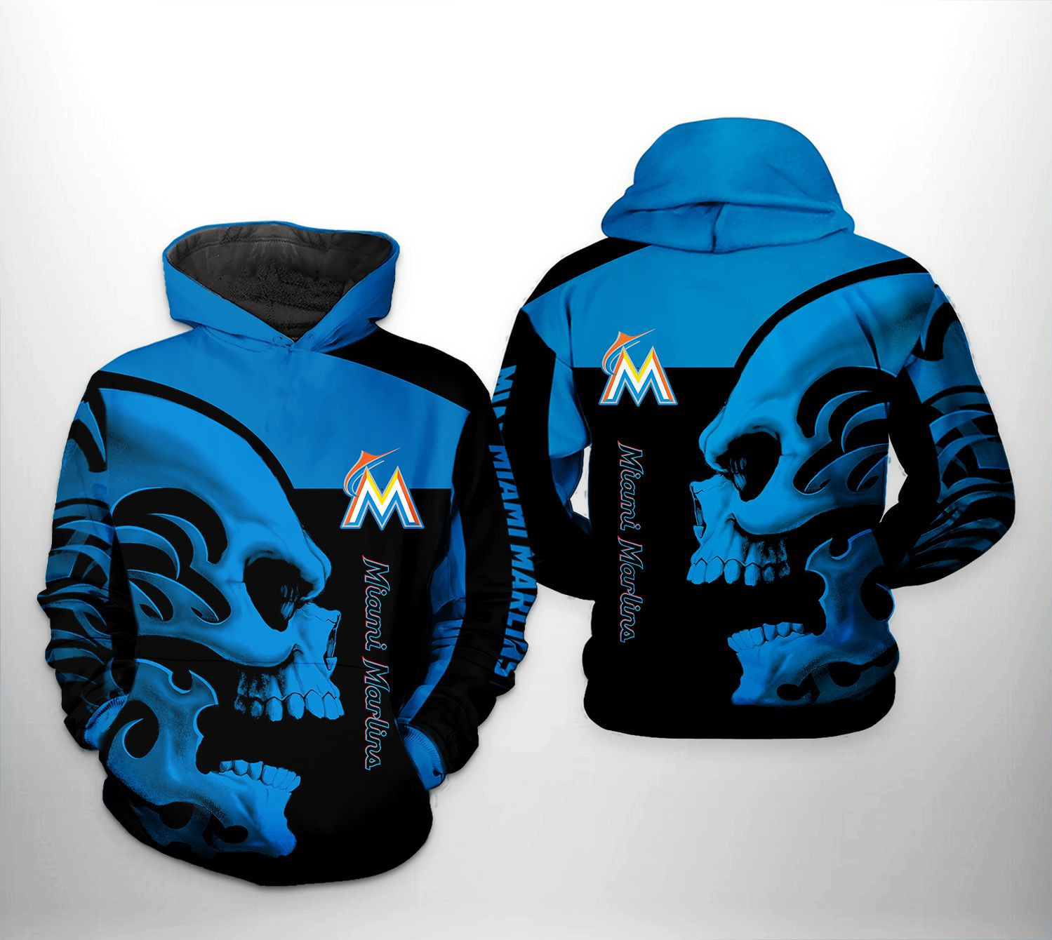 Miami Marlins MLB Skull 3D All Over Print Hoodie & Zip Hoodie