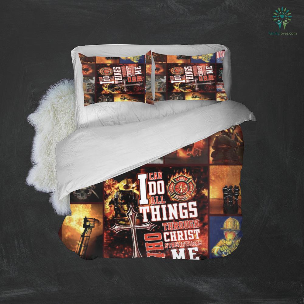 Firefighter Bedding Set Firefighter I Do Do All Things Through Christ Duvet Covers Black