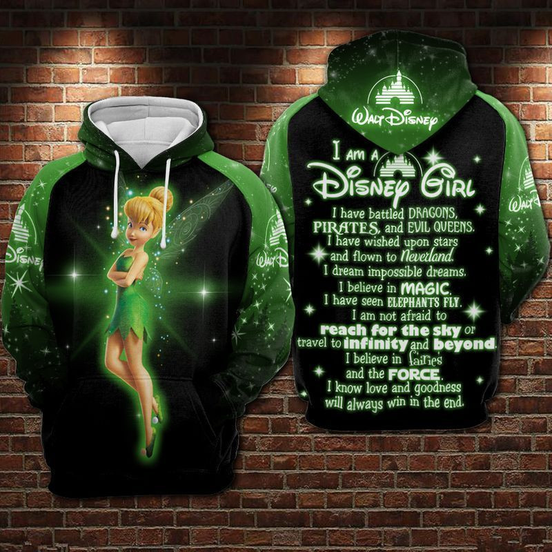 Tinker Bell I Am Girl Green Over Print 3d Hoodie Zip Hoodie