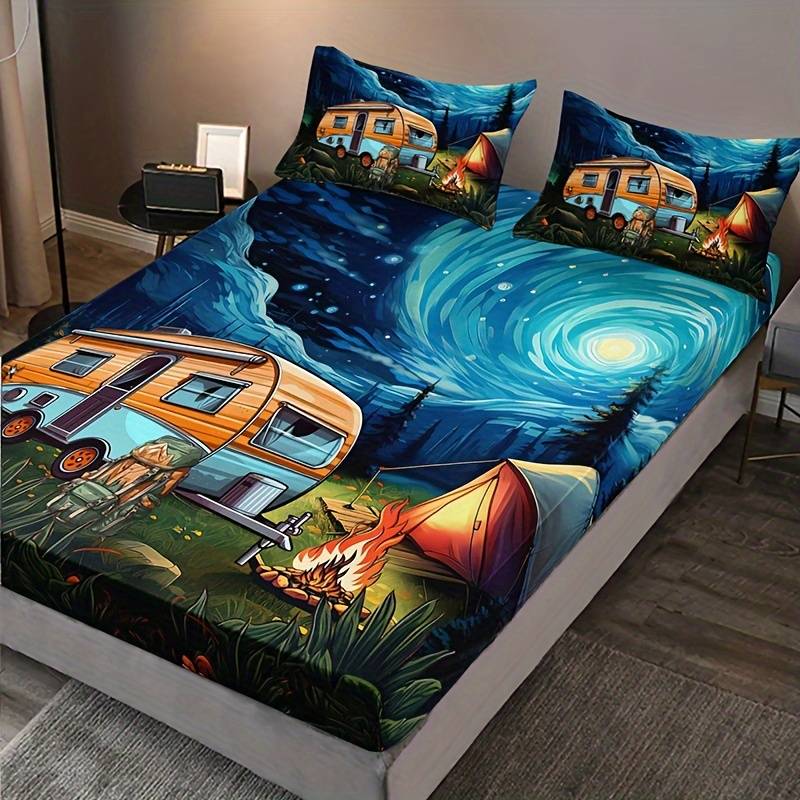 Camping Bedding Set RV Car Tent Camp Fire Graphic Duvet Covers