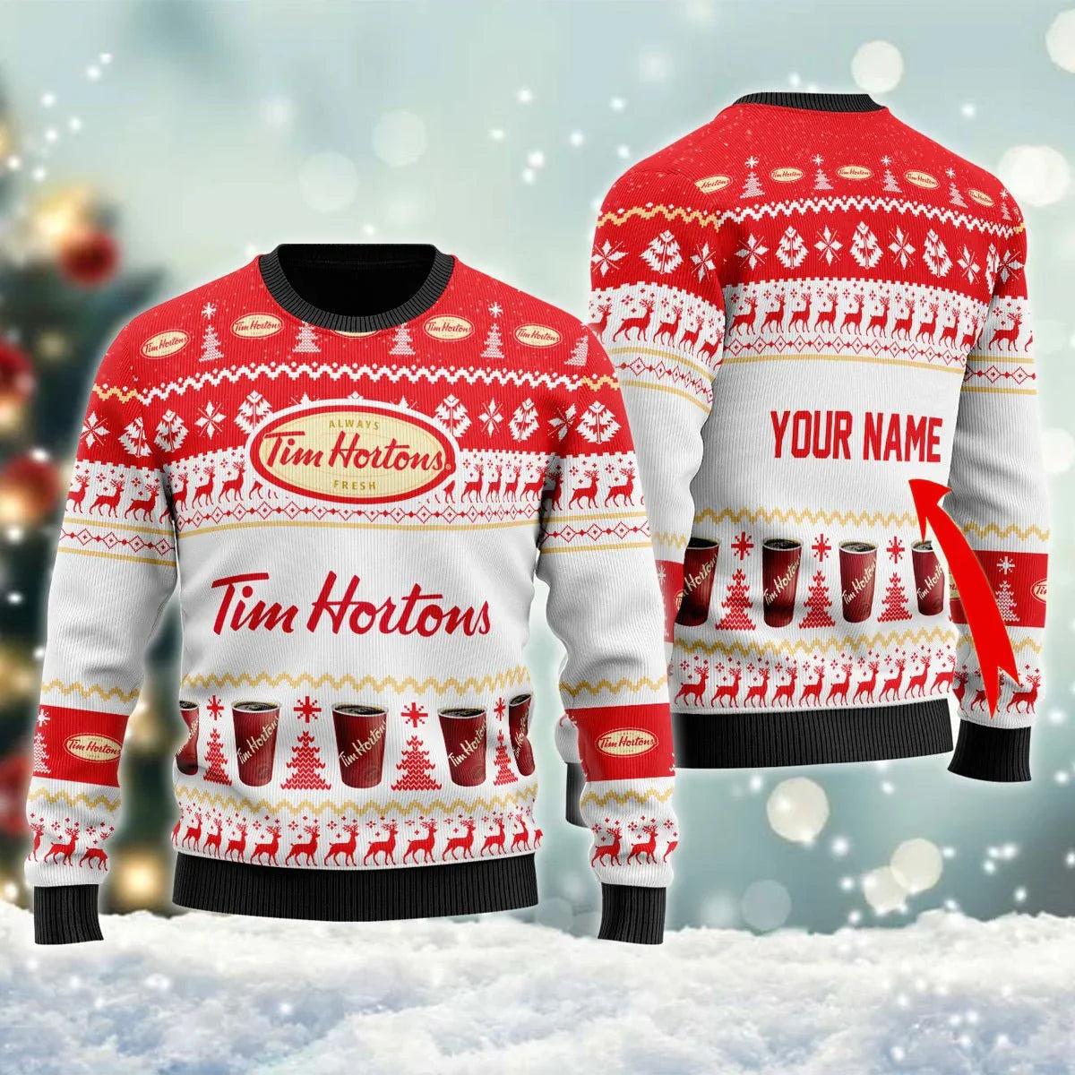 Personalized Tim Hortons Ugly Christmas Sweater