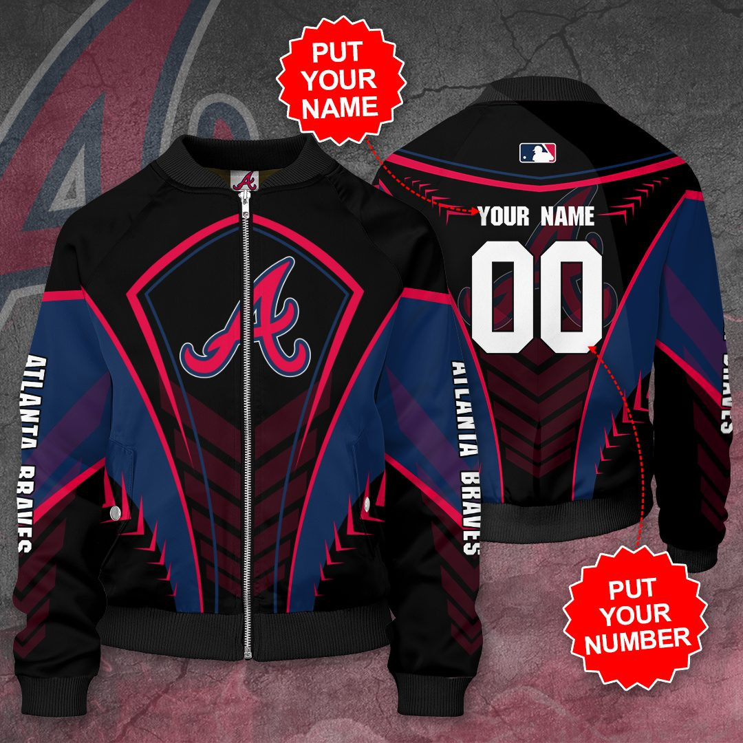 Atlanta Braves Custom Name Number Black Bomber Jacket