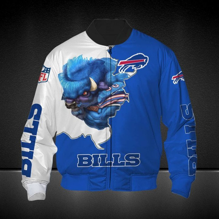 Buffalo Bills White Blue Mascot Bomber Jacket