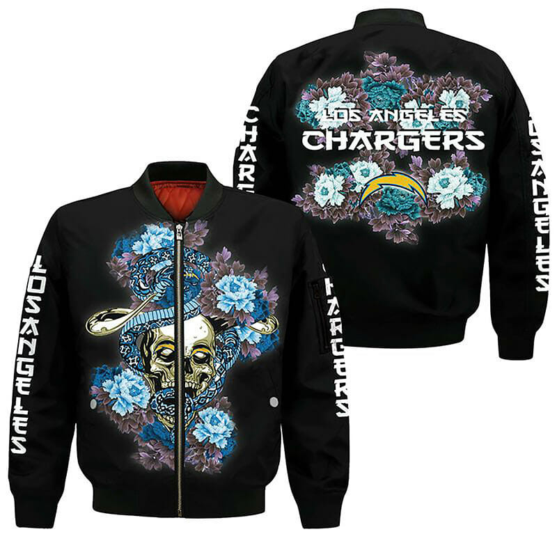 Los Angeles Chargers Black Blue Skull Bomber Jacket V11