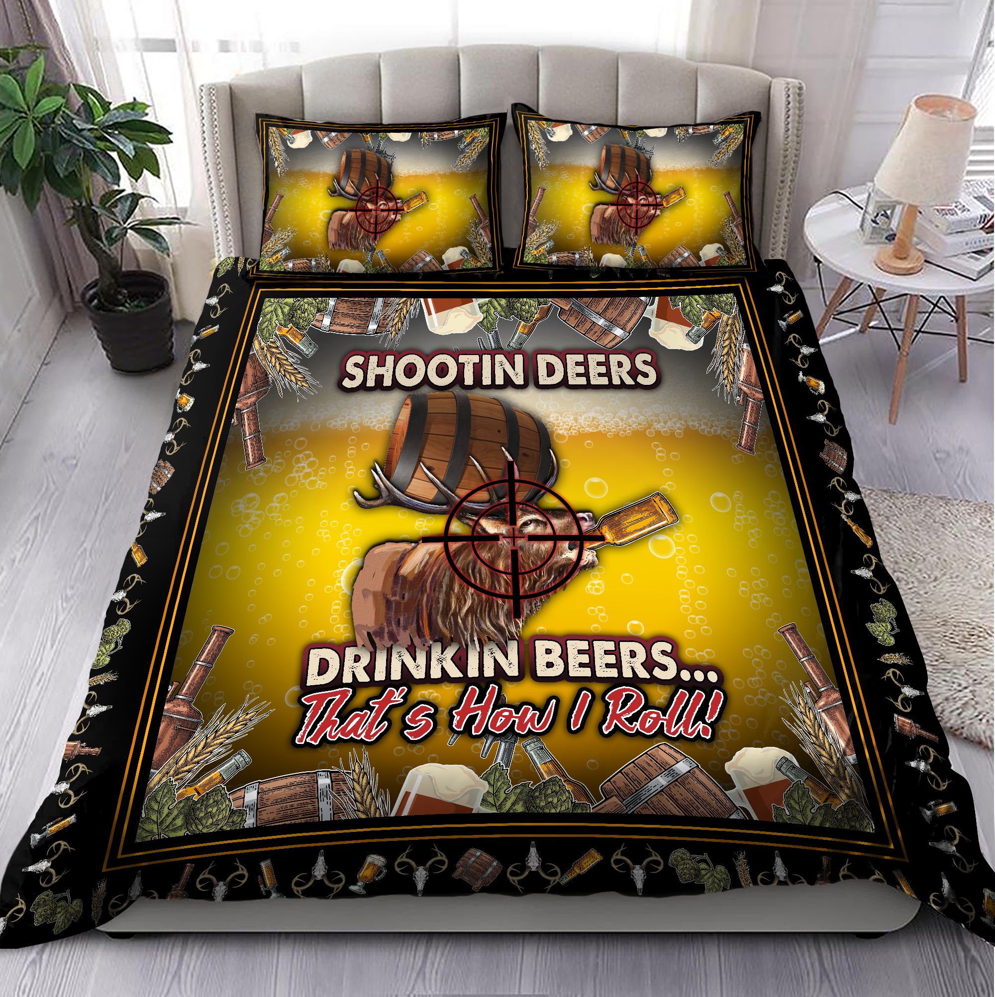 Beer Bedding Set Hunting Deer Drinking Beer Duvet Covers