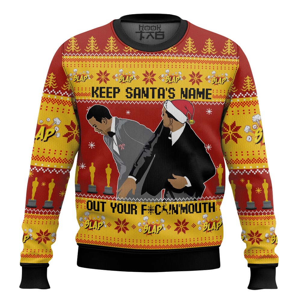 Keep Santa’s Name Out Your Mouth Smith Slaps Chris Rock Meme Ugly Sweater