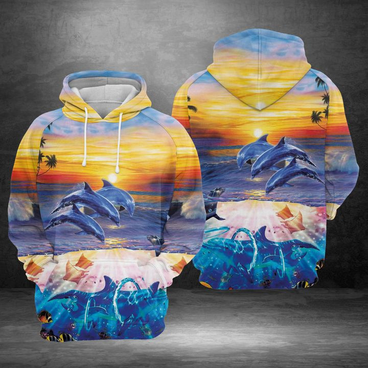 Dolphins Dance Under Sunset 3D All Over Print Hoodie & Zip Hoodie