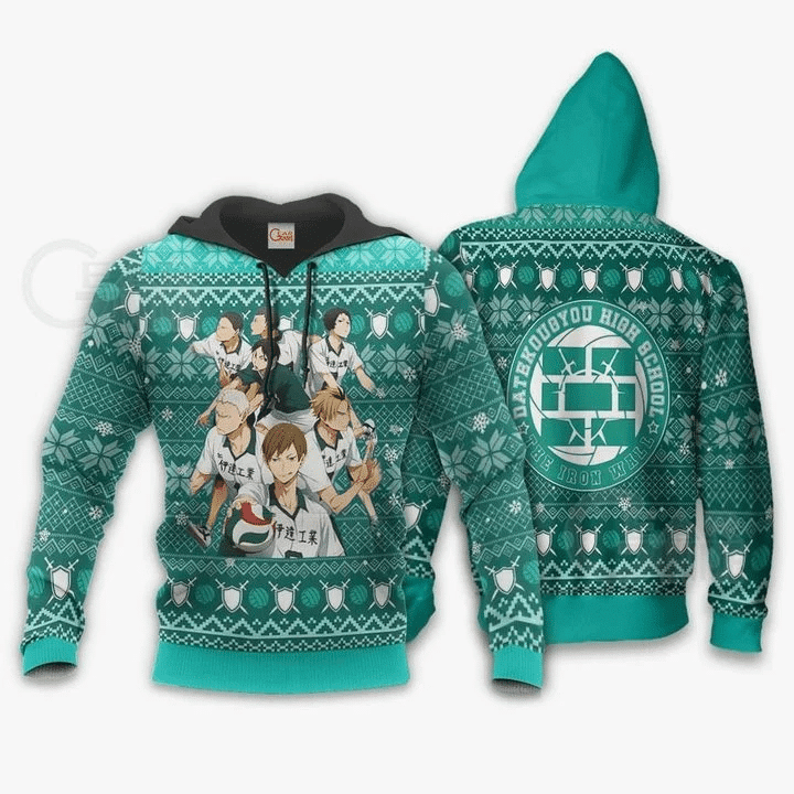 Dateko Ugly Christmas Date Tech High Haikyuu Xmas Datekoubyou High Bchool The Iron Wall 3d Hoodie Zip Hoodie