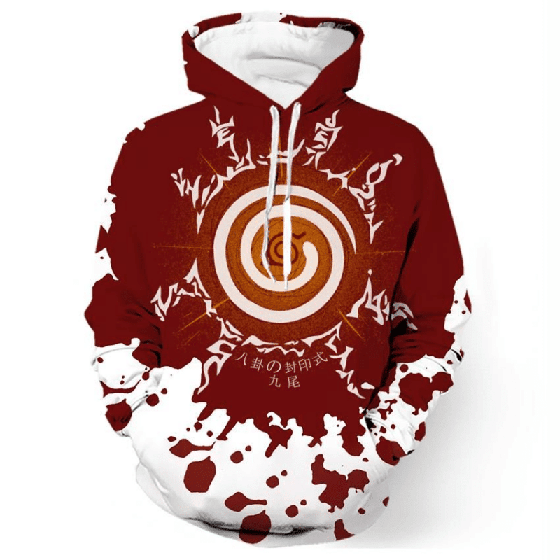Naruto Seal Leaf Village Symbol Red White Black 3d Hoodie Zip Hoodie