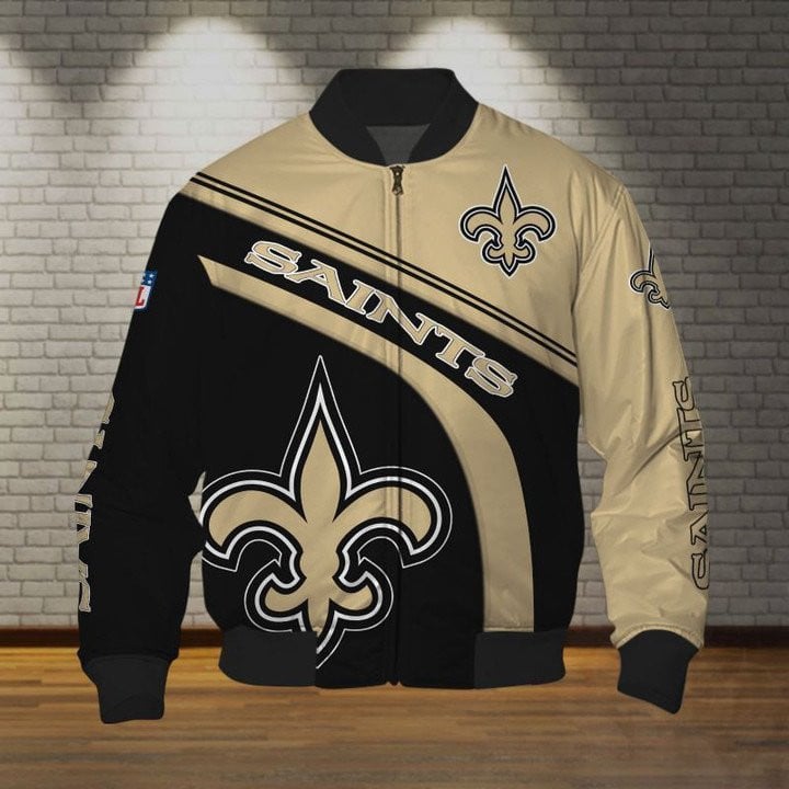 New Orleans Saints Black Golden Logo Right Bomber Jacket