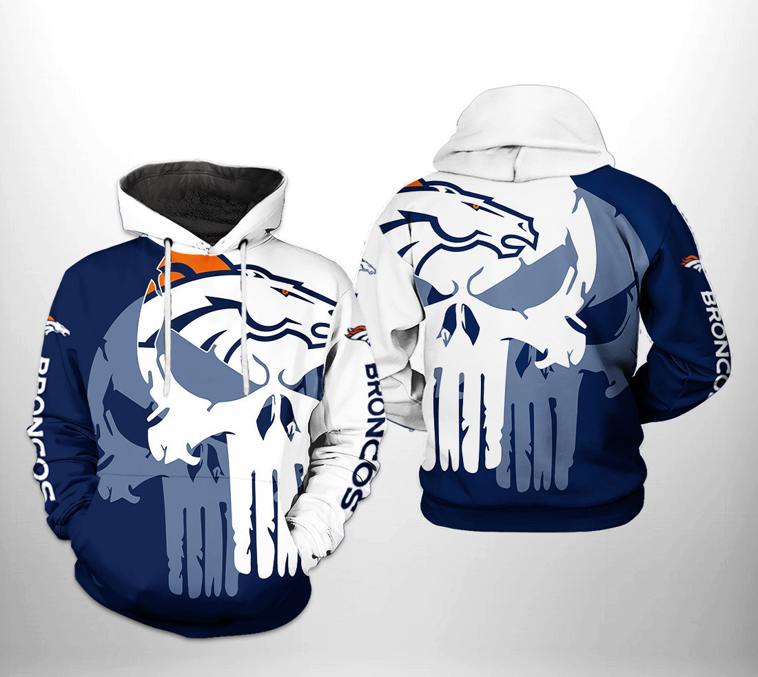 Denver Broncos Team Skull 3D All Over Print Hoodie & Zip Hoodie