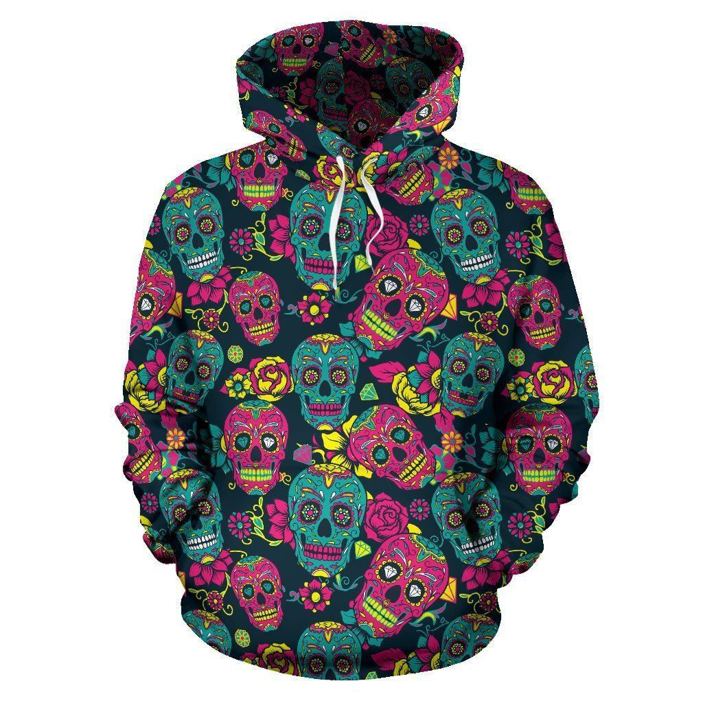 Sugar Skull Floral Design Themed Print 3D All Over Print Hoodie & Zip Hoodie