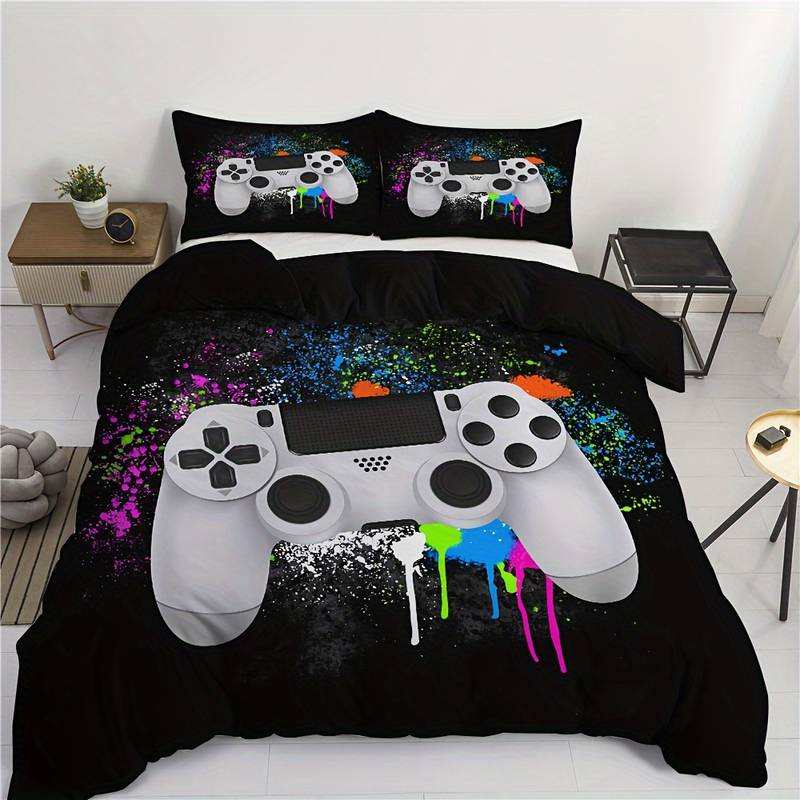 Game Bedding Set Game Controller Spraying Watercolor Duvet Covers