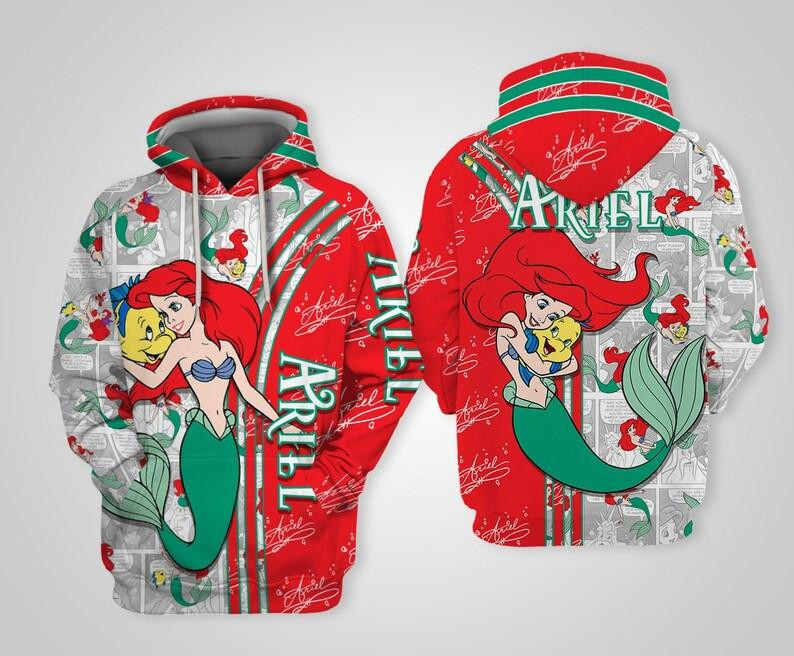 The Little Mermaid Cartoon, Ariel Princess Comics Book Patterns All Over Print Hoodie, Zip Hoodie