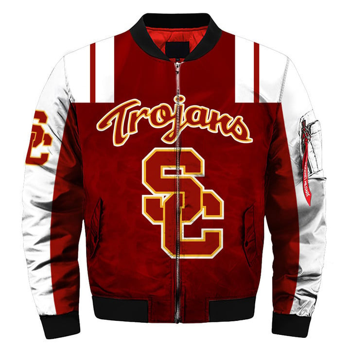 USC Trojans Cardinal White Bomber Jacket V3