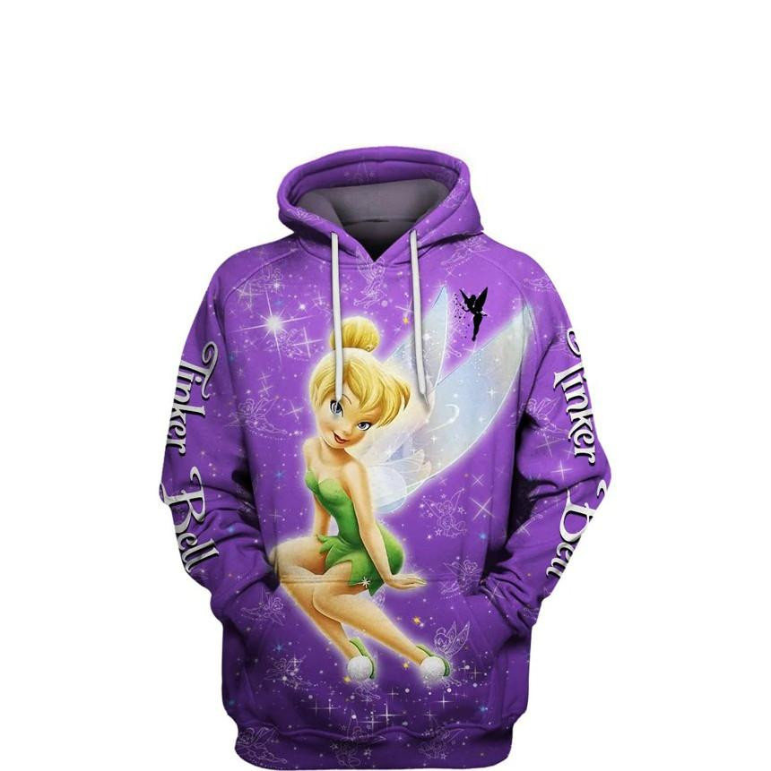 Purple Tinker Bell, Cute Tinker Bell Fairies All Over Print Hoodie