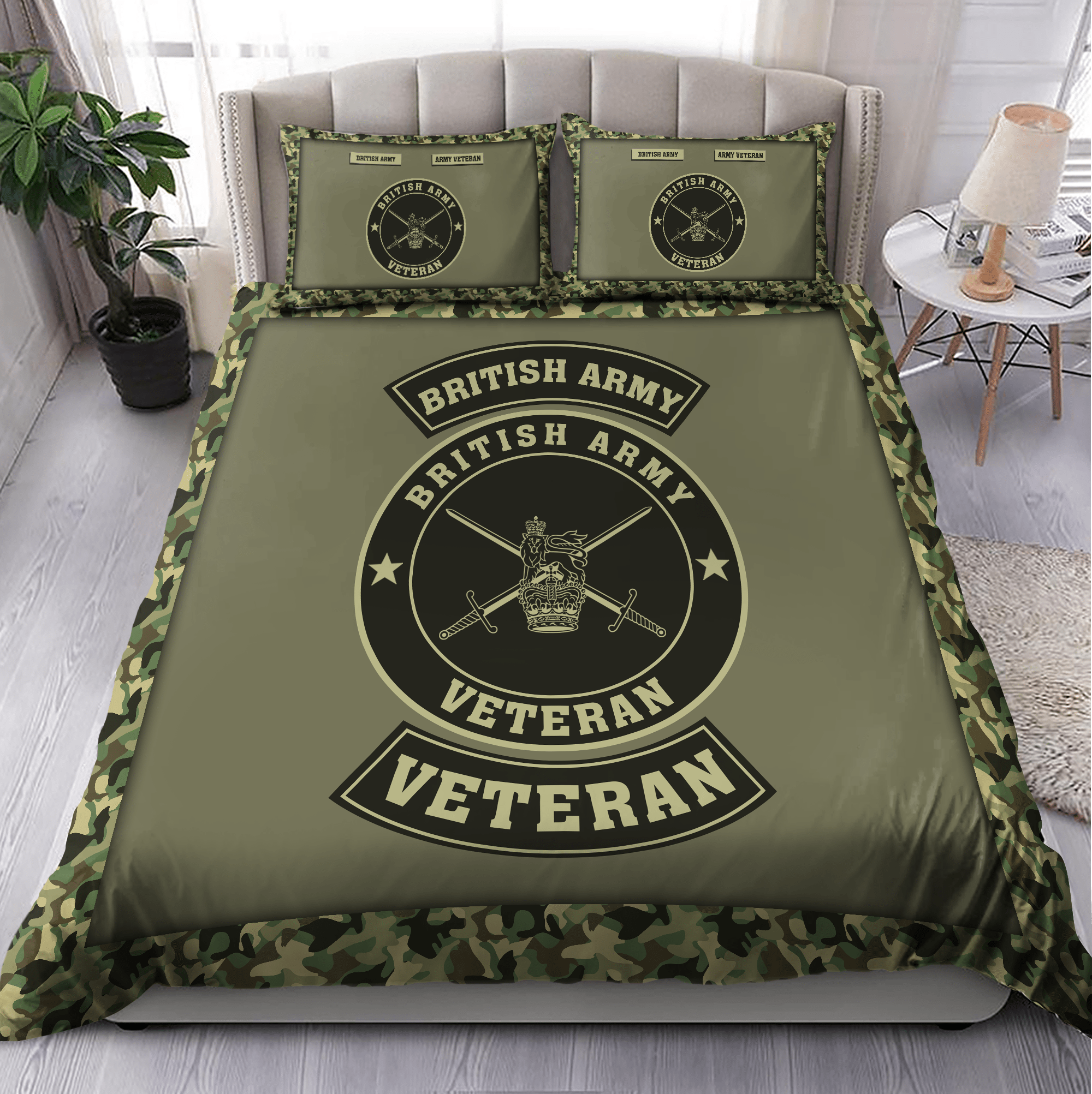Veteran Bedding Set British Army Veteran Symbol Camo Pattern Duvet Covers