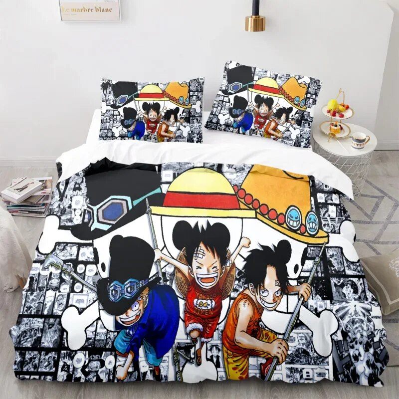 One Piece Bedding Set One Piece Luffy Ace Sabo Graphic Duvet Covers