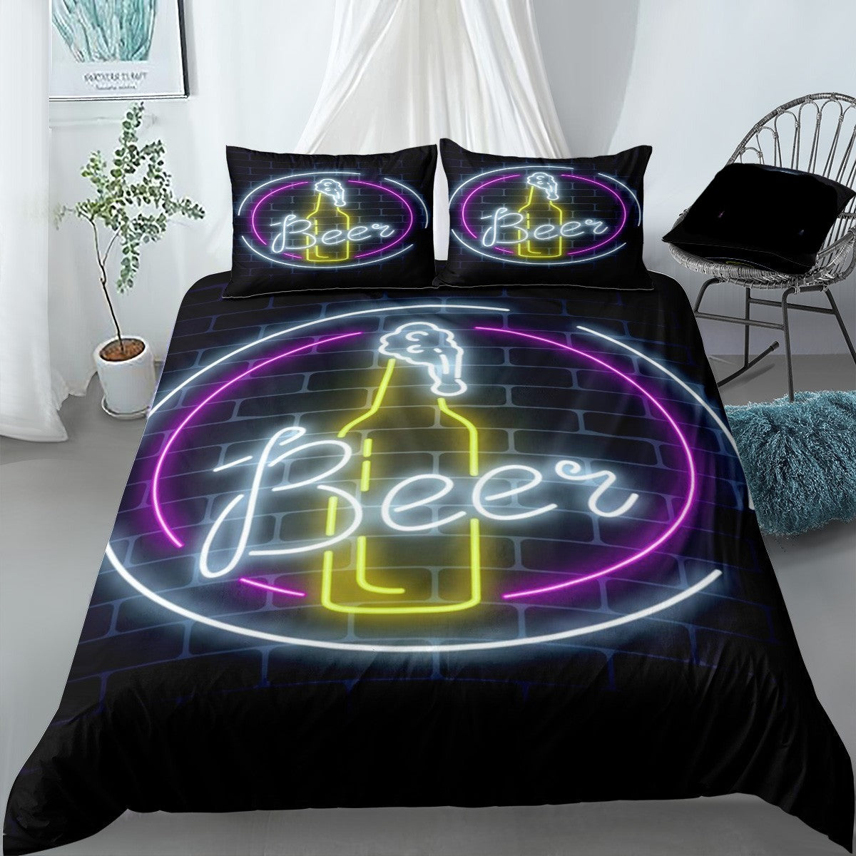 Beer Bedding Set Beer Neon Retro Vintage Duvet Covers