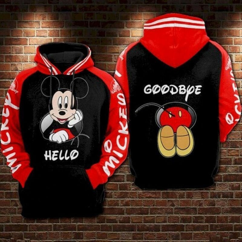 Hoodie Minnie Mouse Hello Goodbye Red Black 3d Hoodie Zip Hoodie