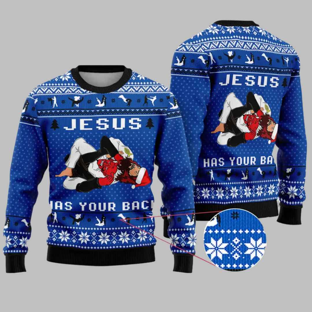 Jesus Has Your Back Jiu Jitsu Ugly Christmas Sweater