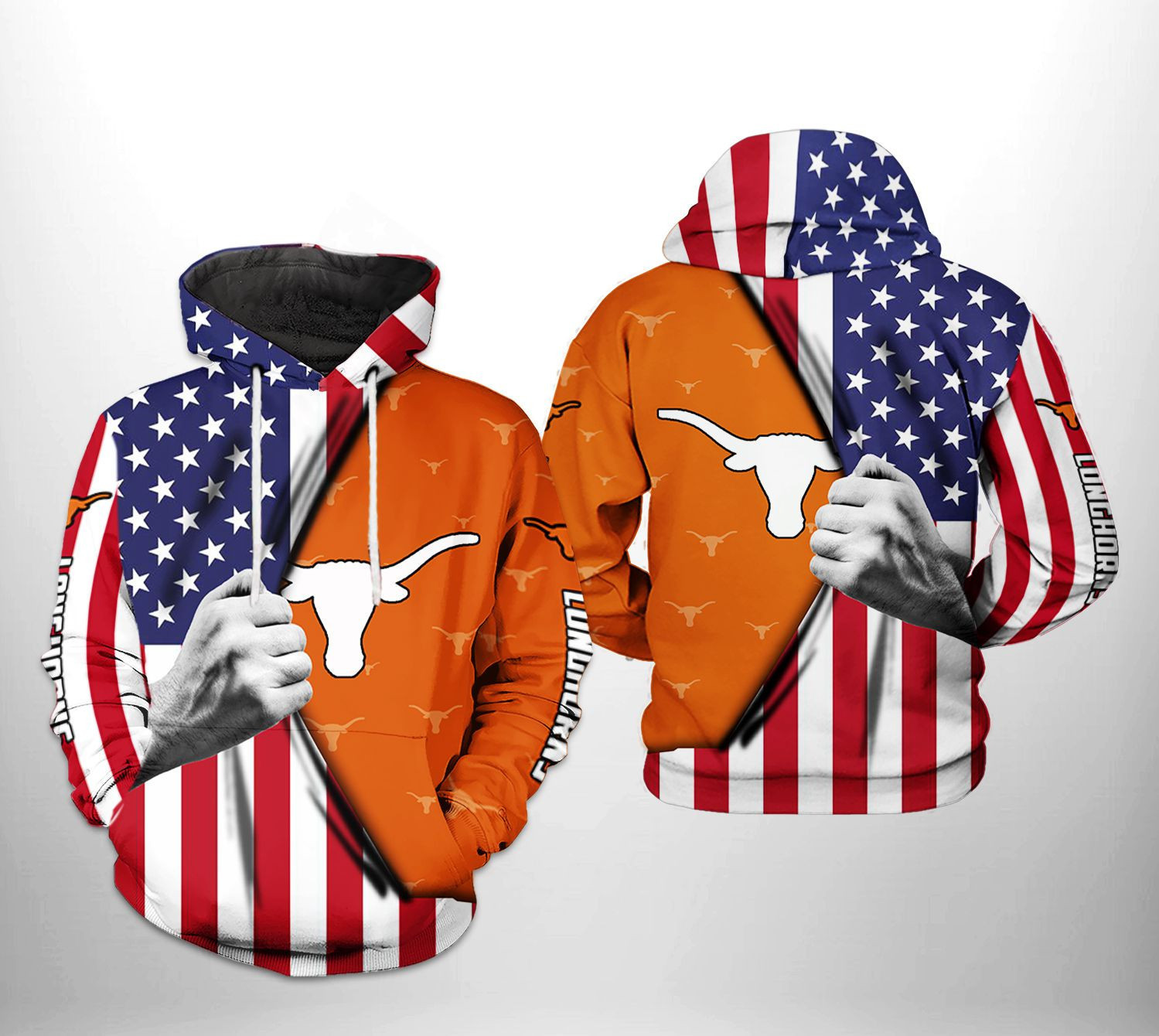 Texas Longhorns US Flag 3D All Over Print Hoodie & Zip Hoodie