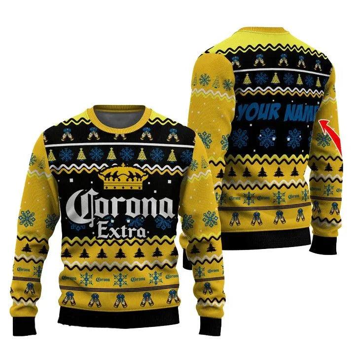 Personalized Corona Extra Pine Tree Snowing Ugly Christmas Sweater