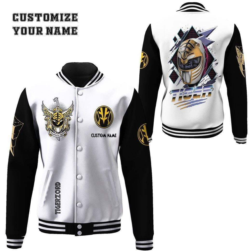 Gearhumans 3d Mighty Morphin Power Ranger White Custom Name Baseball Jacket 7