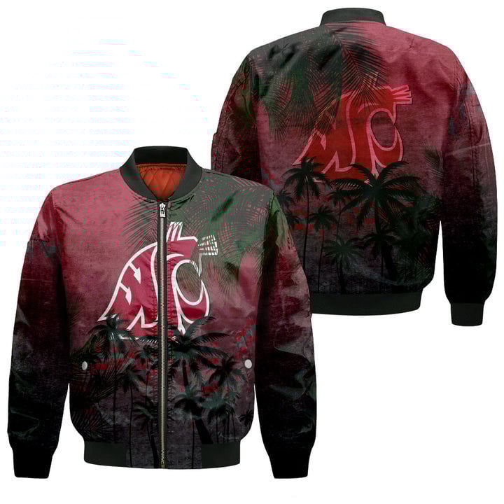 Washington State Cougars Red Coconut Tree Tropical Grunge Bomber Jacket