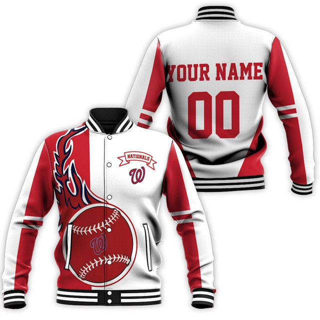 Washington Nationals Custom Name Number Red White Baseball Jacket