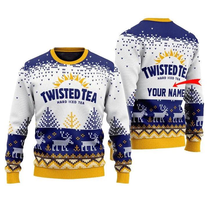 Personalized Twisted Tea Reindeer Ugly Christmas Sweater