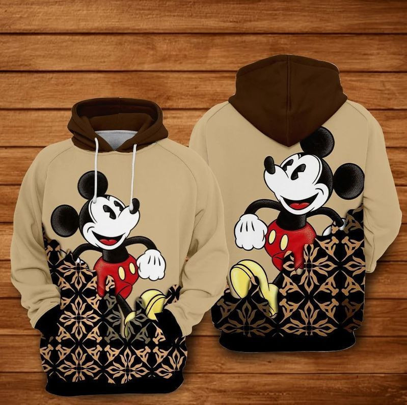 Mickey Walking Brown Over Print 3d Hoodie Zip Hoodie 594