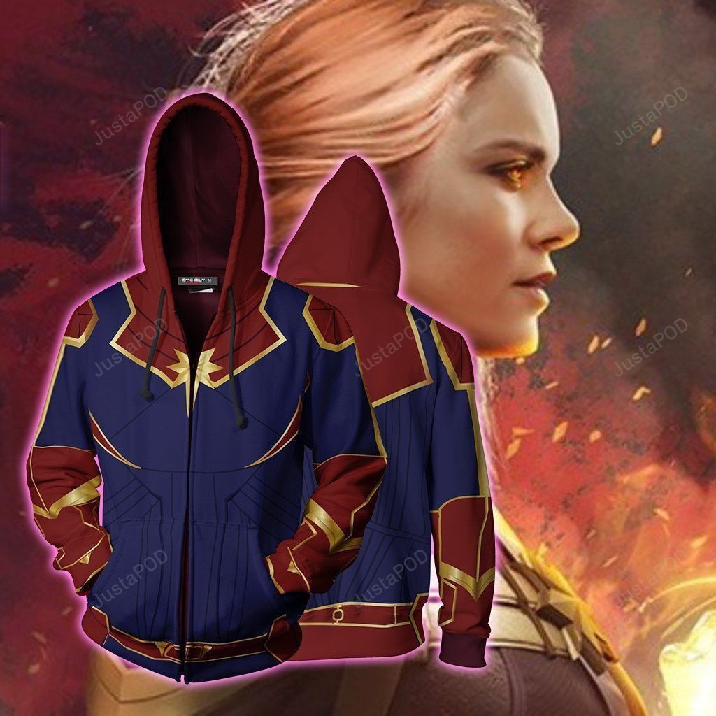 Captain Marvel Cosplay Costume Carol Danvers 2019 Superhero 3D All Over Print Hoodie & Zip Hoodie