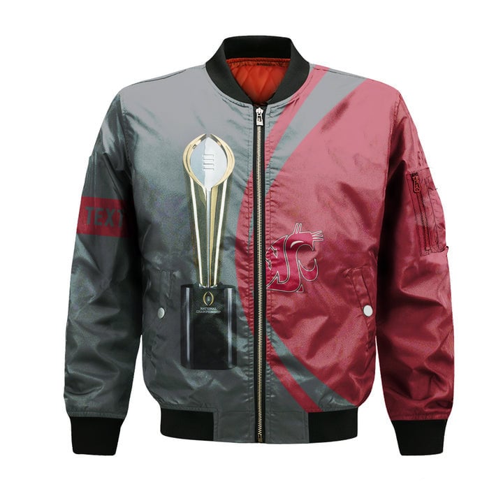 Washington State Cougars Custom Text Red Grey Champions Bomber Jacket