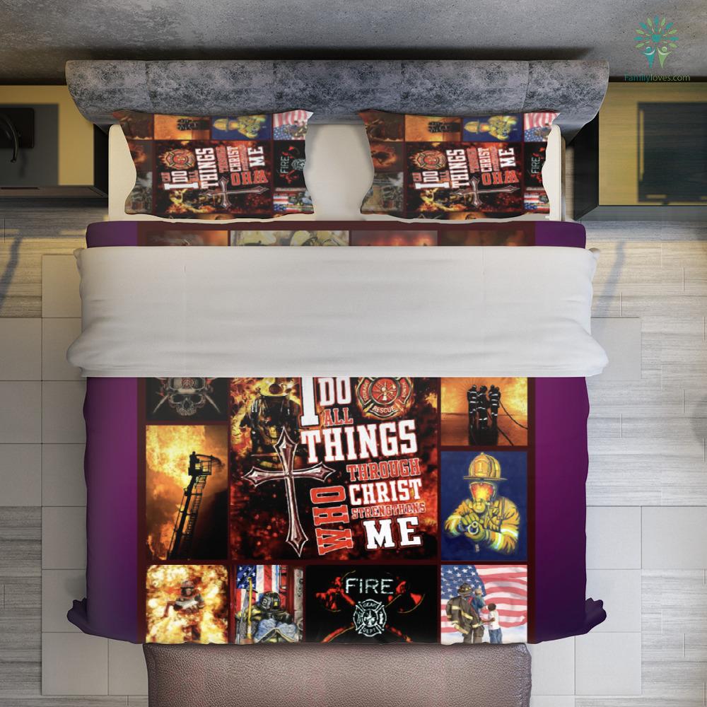 Firefighter Bedding Set Firefighter I Do Do All Things Through Christ Duvet Covers Black