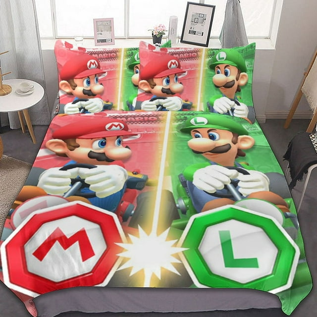 Mario Bedding Set Mario And Luigi Fight In Game Duvet Covers Red