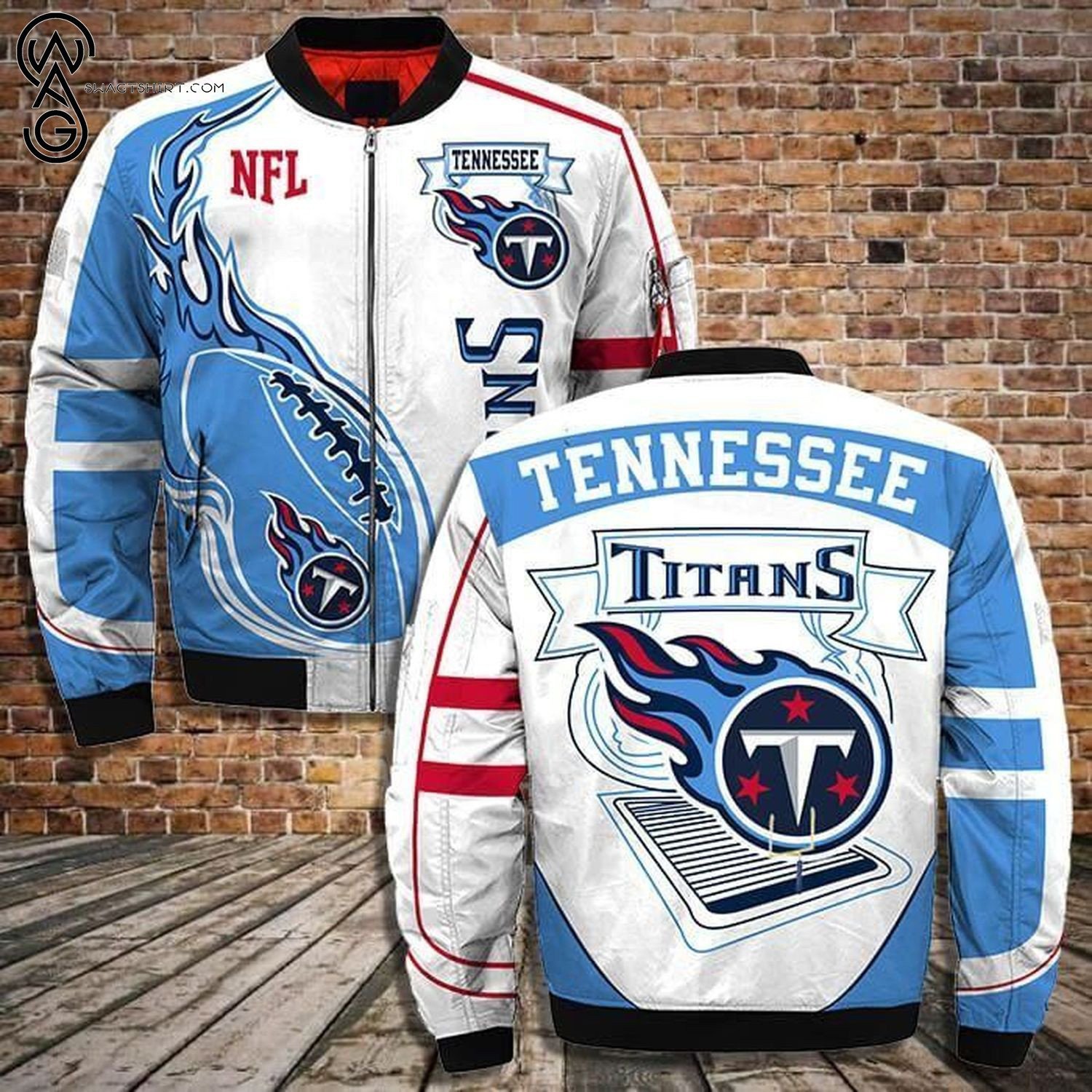 Tennessee Titans Blue White Bomber Jacket