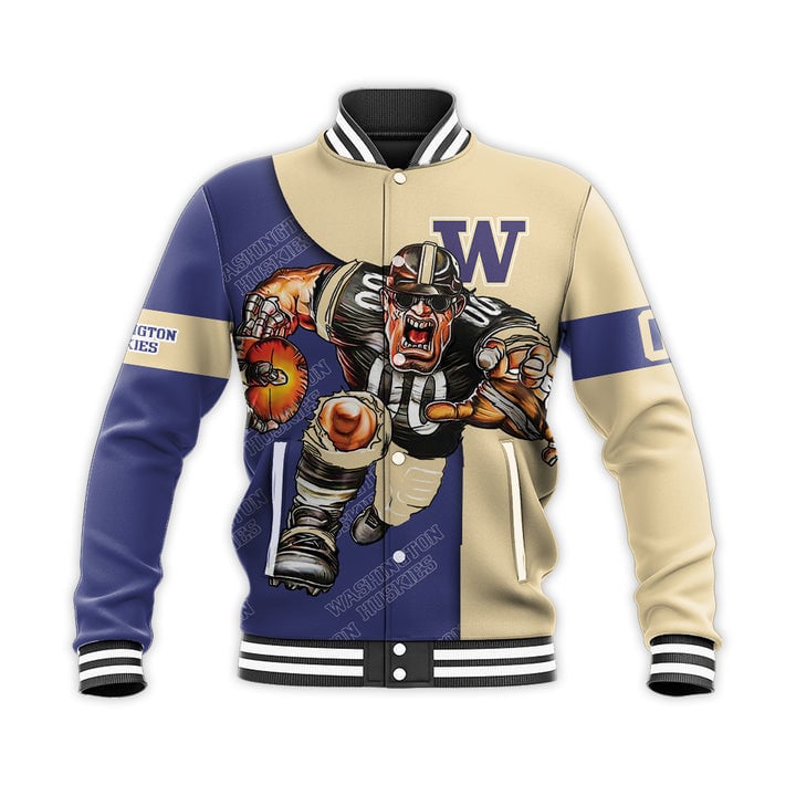 Washington Huskies Custom Number Purple Gold Baseball Jacket