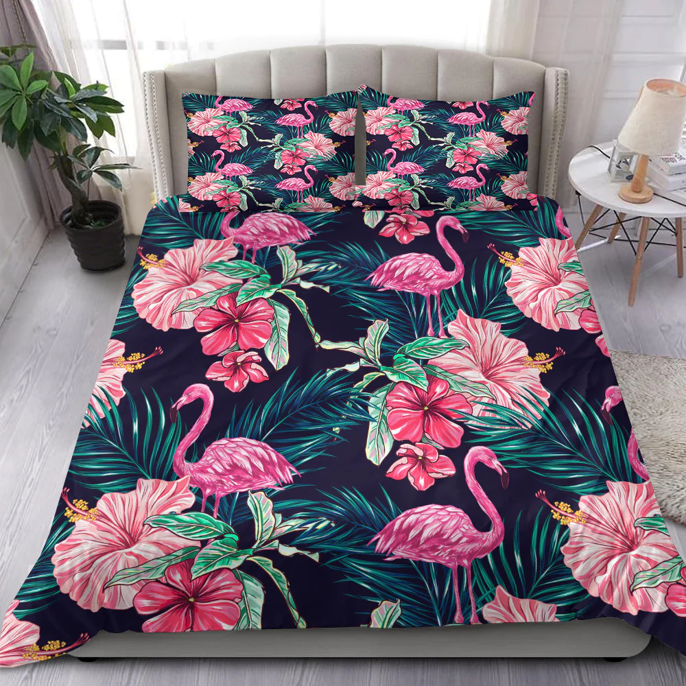 Flamingo Bedding Set Flamingos Tropical Flowers Forest Duvet Covers Pink