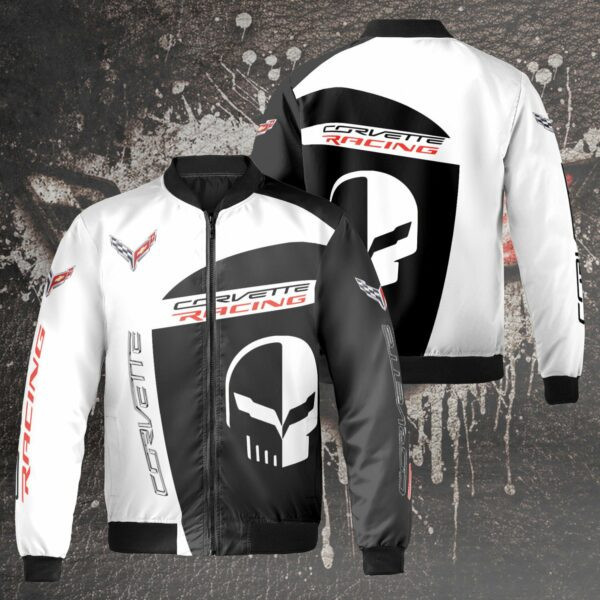 Chevrolet Corvette Racing Black N White Sport Car Bomber Jacket 436 201