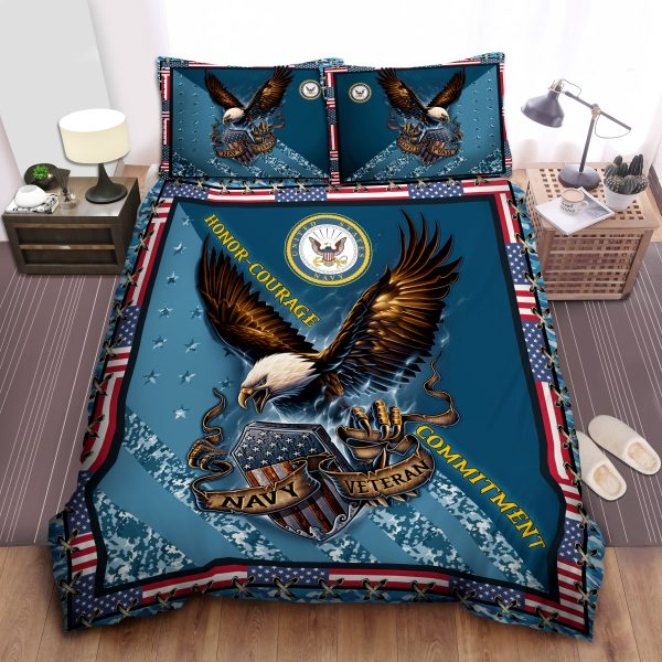 Veteran Bedding Set Navy Veteran Honor Courage Commitment Duvet Covers