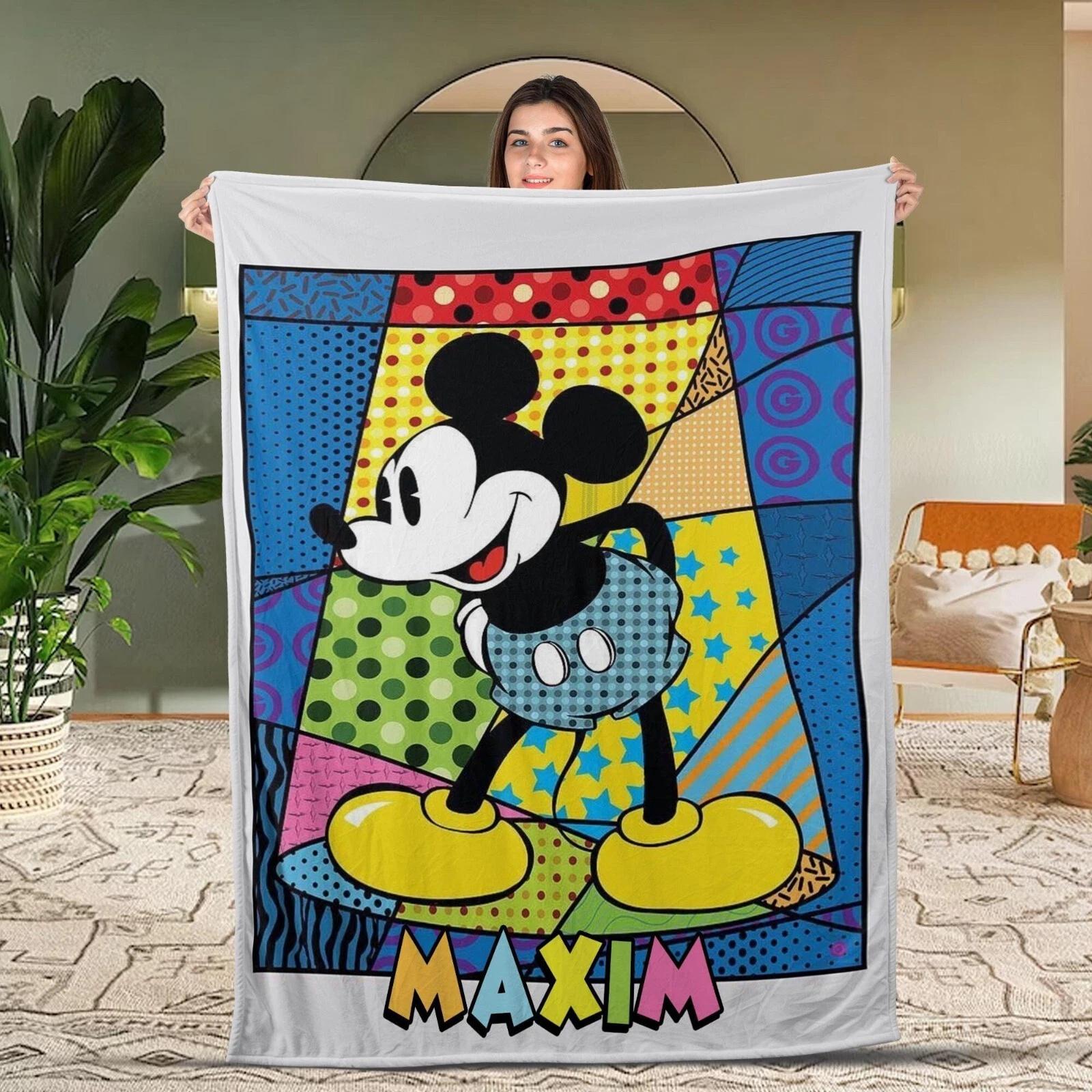 Custom Name Mickey Mouse Fleece Sherpa Blanket
