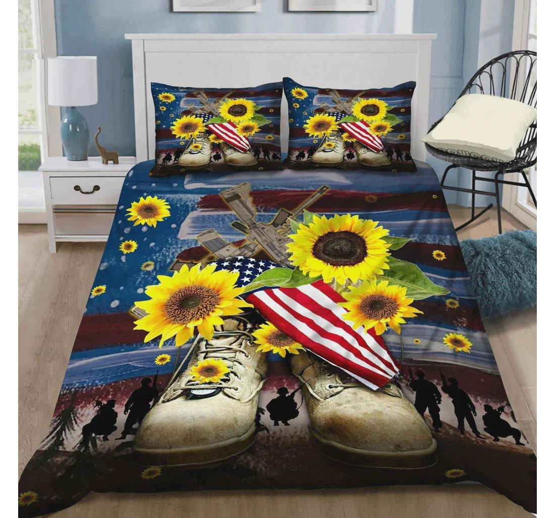 Veteran Bedding Set Veteran Boot Sunflower American Flag Duvet Covers