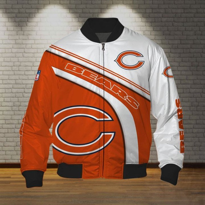 Chicago Bears White Nice Curve In Orange Bomber Jacket